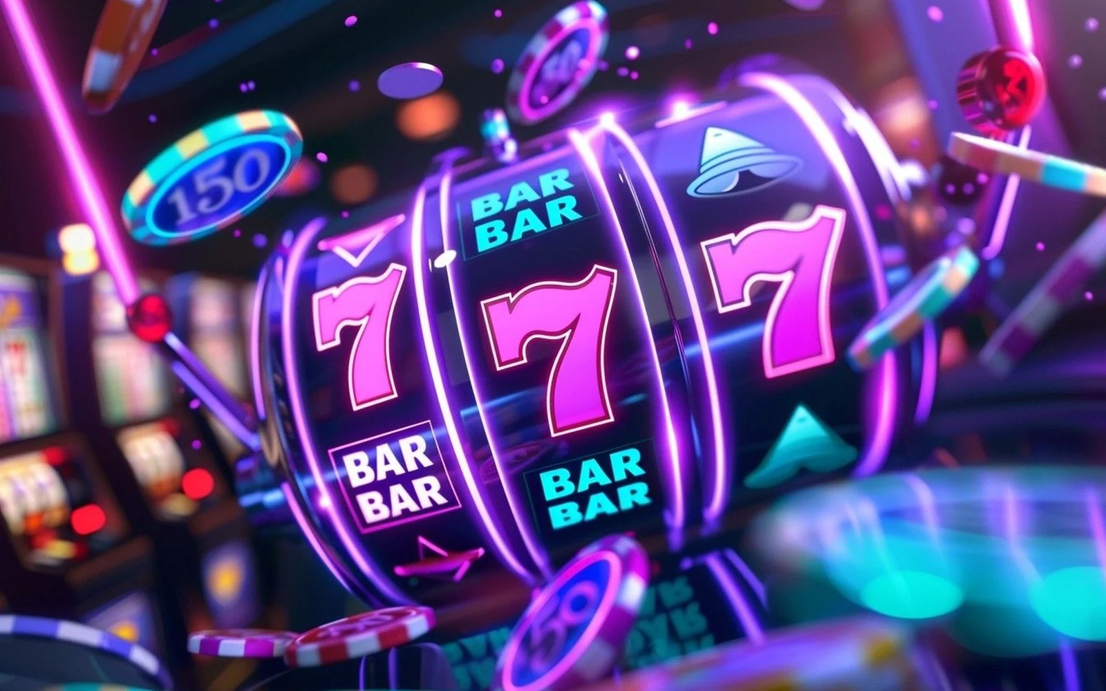 Reel slot digital dengan simbol bonus pada layar permainan